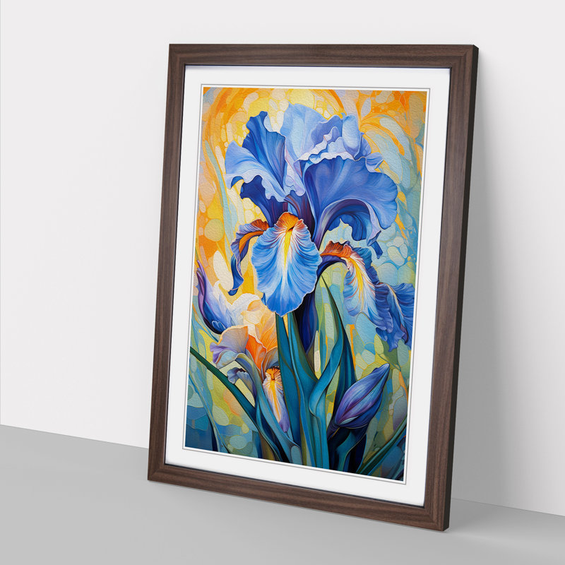 Iris Flower Dadaism No.2 - Single Picture Frame Print on Wood, Walnut Framed, 34cm H x 25cm W x 2cm D