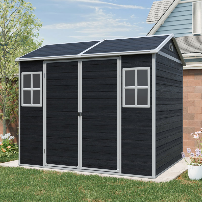 Remise de rangement extérieure en résine 8 x 6 avec plancher et 2 fenêtres - noir