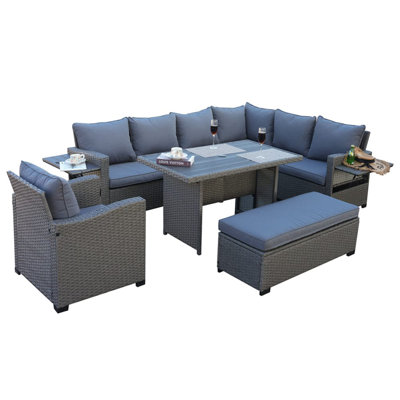 Wicker 9 - Person Garden Lounge Set with Cushions