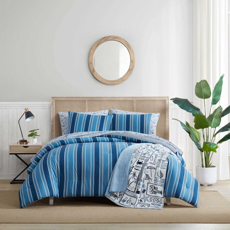 Ensemble d'édredon réversible en coton Nautica Gilpin, Édredon pour très grand lit + 2 taies décorativ