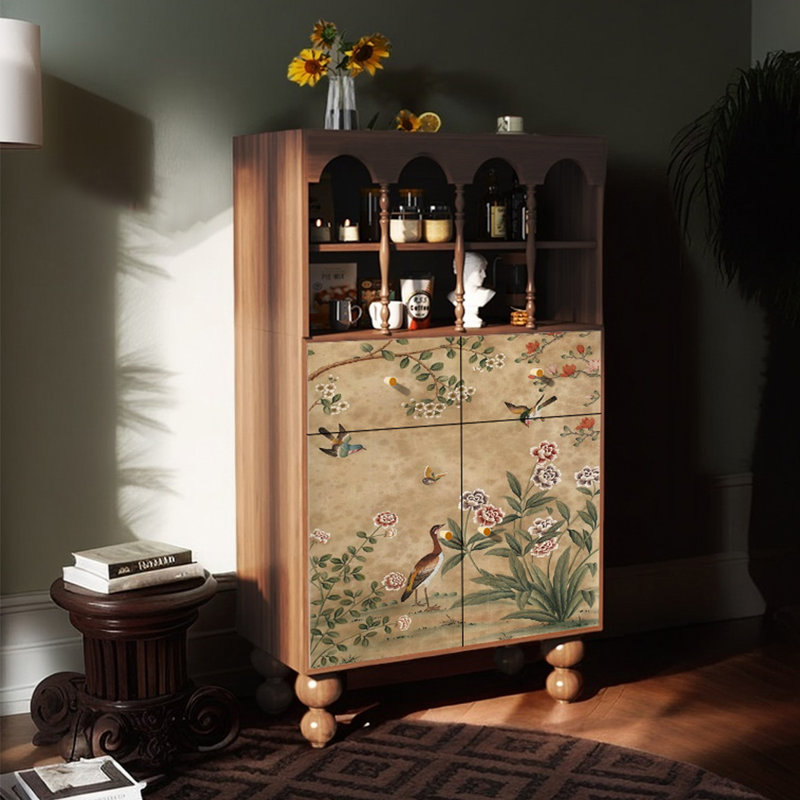 Retro floral pattern multi-function accent cabinet