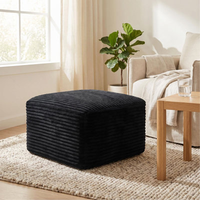 37.5" Corduroy Square Upholstered Ottoman, Soft Padded Foot Stool for Living Room Bedroom Decor