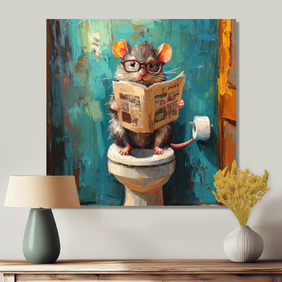 Souris avec des lunettes dans la toilette I - souris, impression murale en métal