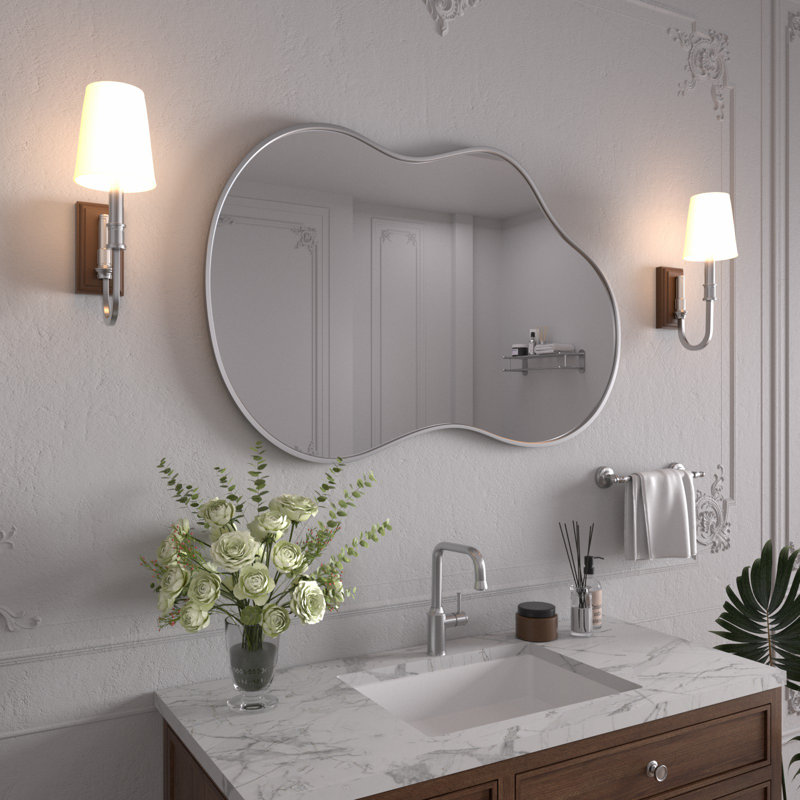 Miroir mural irrégulier Miroir mural asymétrique, 36 po x 24 po, Argent