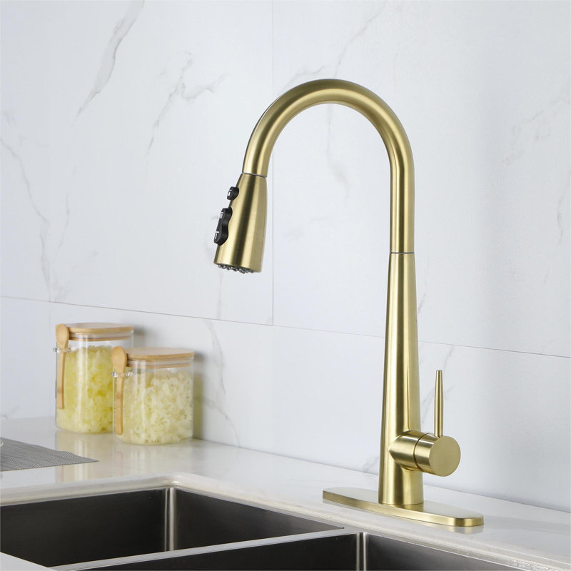 Maxbrass Pull Down Kitchen Faucet, Brushed Gold