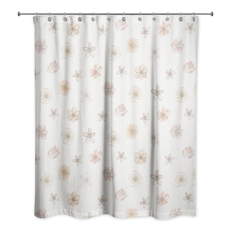 Rideau de douche simple à motif floral, Blanc