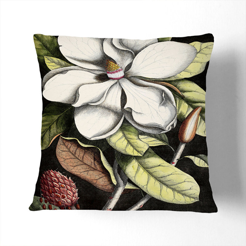 A Laurel Magnolia Tree Floral Square Throw Cushion, White, 55 x 55 cm