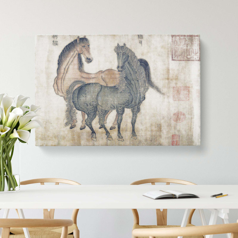 Two Horses by Zhao Mengfu - Wrapped Canvas Painting, 35cm H x 50cm W x 3cm D