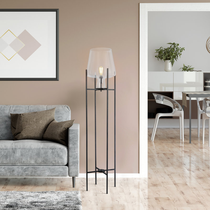 Lampe sur pied moderne 61 "H Nadia, Noir, Transparent