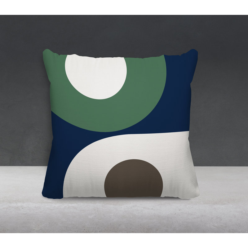 Coussin décoratif intérieur / extérieur Pitto, L 15 po x H 15 po, Émeraude / beige / bleu marine
