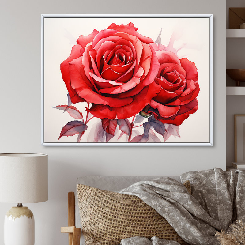 Red Roses Resson sur toile, Cadre flottant blanc, H 12 po x l 20 po x P 1 po