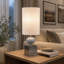 Lampe de table moderne en marbre avec base cubique pour décor de chambre à coucher - Petite lampe d'appoint pour chevet, bureau ou décor de salon - 26 po, gris et blanc