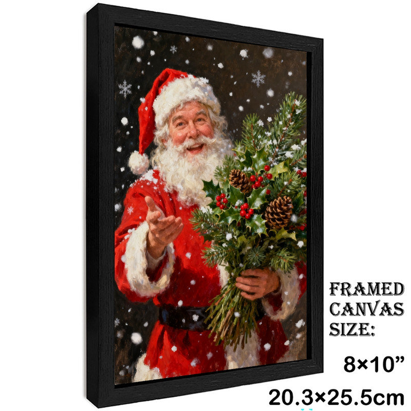 Art mural rétro noir de Noël avec père Noël - décorations festives classiques encadrées, H 11 po x l 9 po