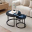Ensemble de 2 tables basses gigognes rondes avec plateau en marbre noir et structure en métal noir-1012165487