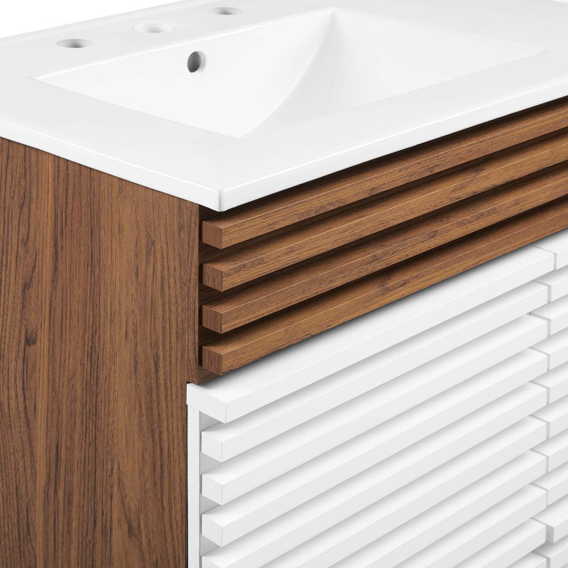 Render 48" White and Walnut Double Sink Bathroom Vanity