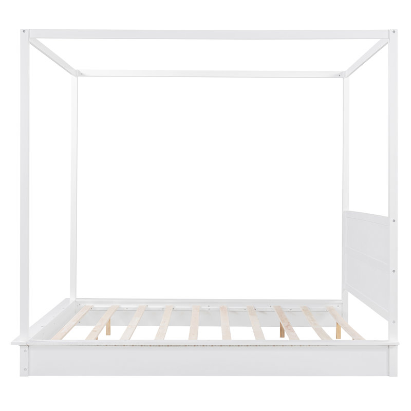Très grand lit plateforme à baldaquin en bois à DEL avec lattes de soutien, aucun sommier requis, cadre blanc moderne