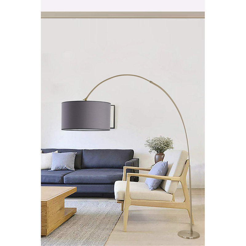Ziggy 220cm Arched Floor Lamp, Chrome, Light Grey