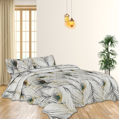 Cotton Blend Floral Bedspread with Pillowcases
