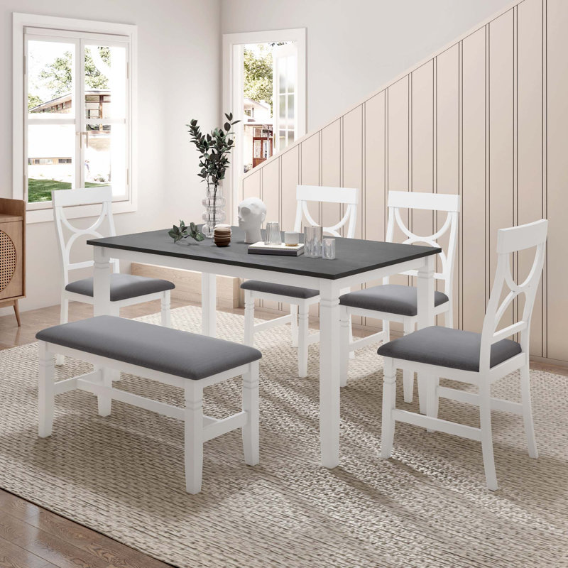 Ensemble de table de salle à manger 6 pièces en bois avec banc rembourré et 4 chaises