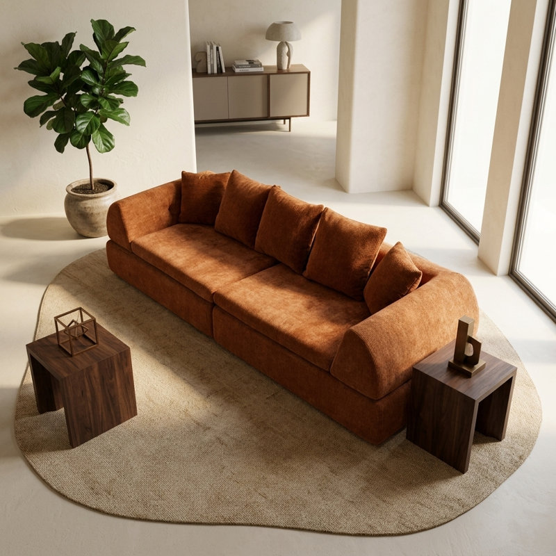 104" Cloud Modular Sectional Sofa, Modern Curved Boneless Couch with Extra Deep Seating, Orange