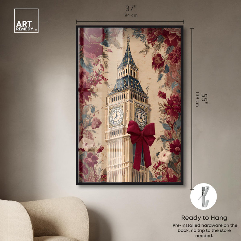 Big Ben Bow et Floral Glam Art Shadowbox par Art Remedy, 55" H x 37" W, Noir