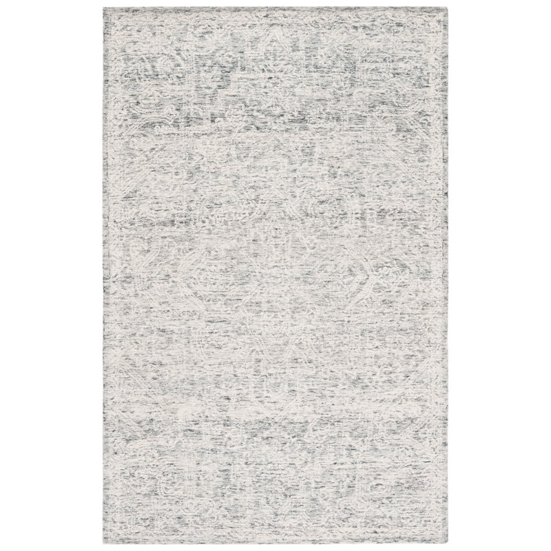 Zaher Hand Tufted Wool/Cotton Oriental Rug in Gray/Ivory, Rectangle 4' x 6'