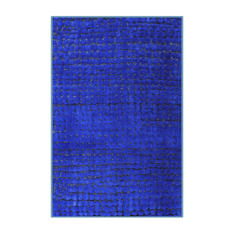 Tapis bleu abstrait en laine et polyester tissé à la machine Nyameye