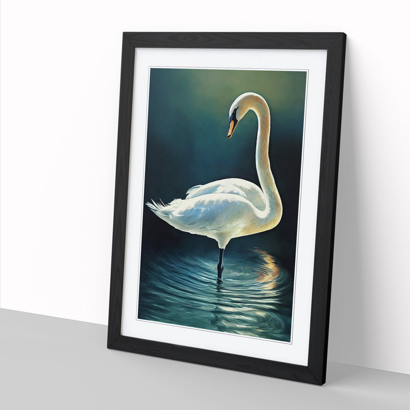 Swan Expressionism - Single Picture Frame Print, Black, 64cm H x 46cm W x 2cm D
