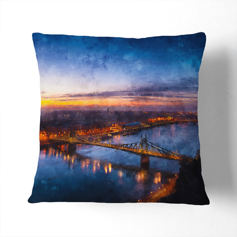 Budapest Skyline in Hungary Cushion with Filling, 40cm H x 40cm W x 15cm D, White
