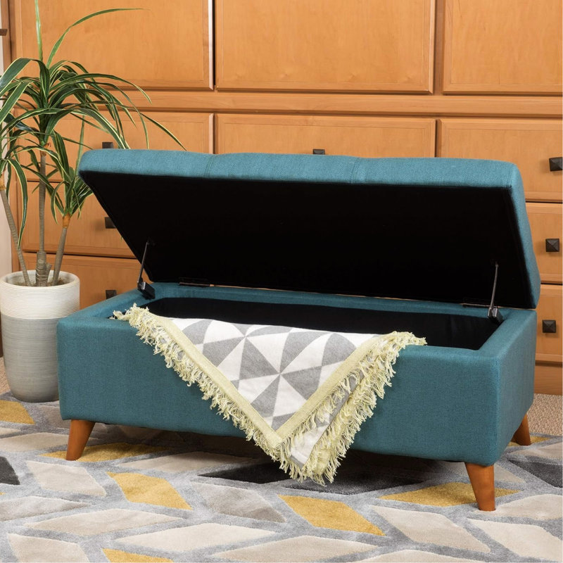 Banc de rangement bleu sarcelle avec housse de siège en tissu - et élégant pour ranger votre chambre
