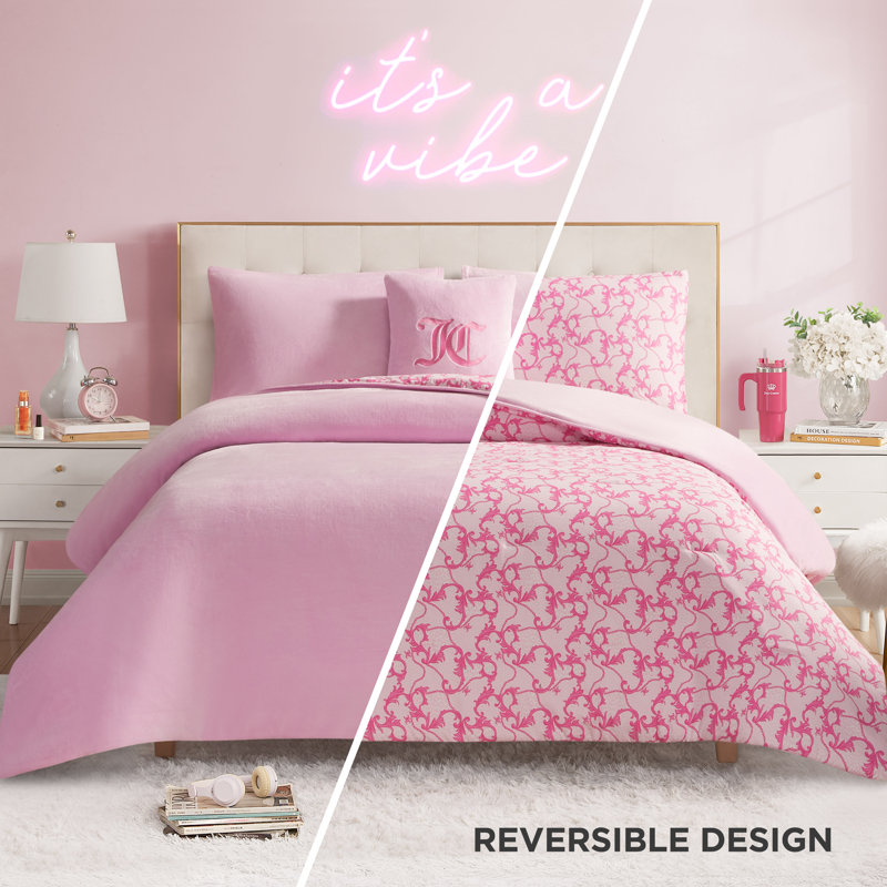 Juicy Couture Solid Plush Reversible Gothic Leopard Comforter Sets, Twin/Twin XL Comforter + 2AdditionalPiecesIncluded