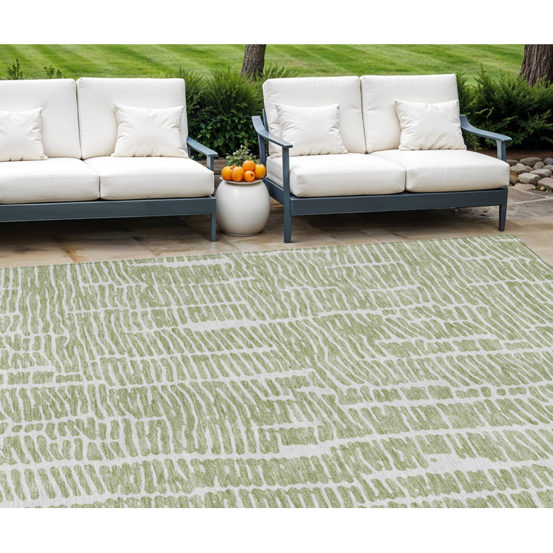 Tapis d'intérieur et d'extérieur lavable abstrait 8 pi x 10 pi vert et ivoire artichaut