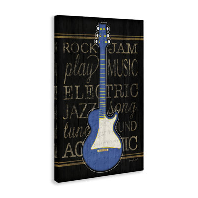 Art mural en toile bleu à motif de guitare électrique, design par Jennifer Pugh