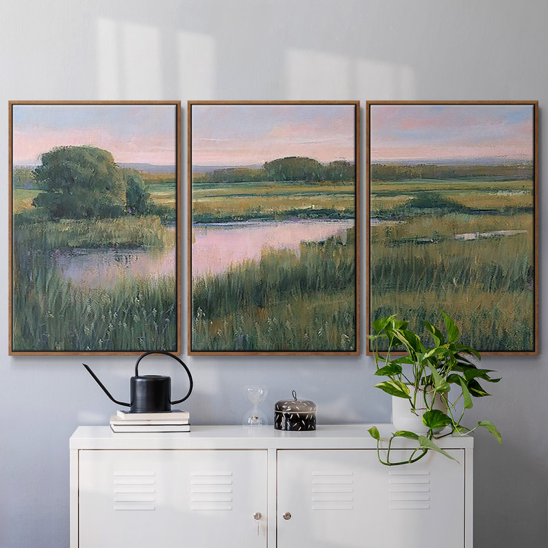 «Spring Marsh I», reproduction sur toile flottante 3 pièces, Noyer, H 40 po x l 78 po x P 2 po
