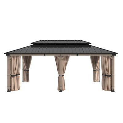 Solid Cedar Wood Patio Gazebo With Curtains And Mesh Screens
