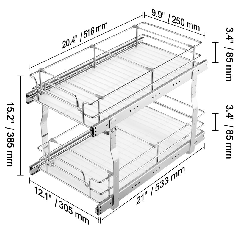VEVOR 12.1"Wx21"Dx15.2"H Pull Out Cabinet Organizer, Heavy Duty Slide Out Pantry Shelves, Steel Roll Out Drawers, Sliding Drawer Storage