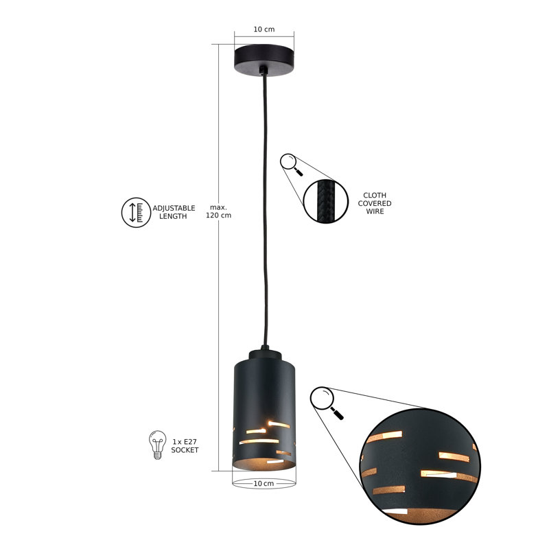 - Light Pendant, 1 Light, Black