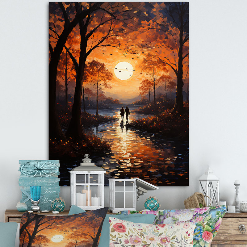 Paysage romantique coucher de soleil Serenade I, H 40 po x l 30 po x P 1,5 po, Toile tendue