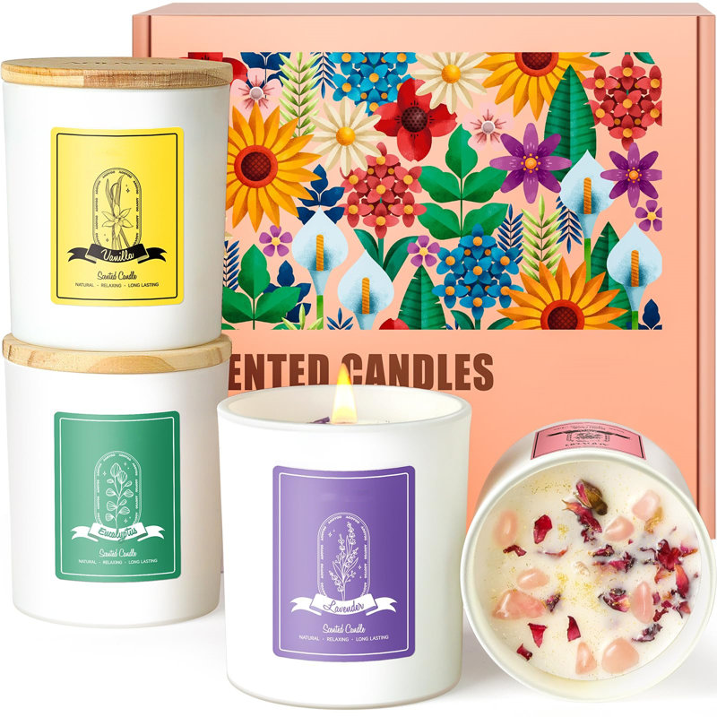 Rose/Vanilla/Eucalyptus/Lavender Scented Candles - Aromatherapy Candle With Crystals Inside, Soy Candles For Home Scented, Christmas Birthday Gifts Candle For Mom