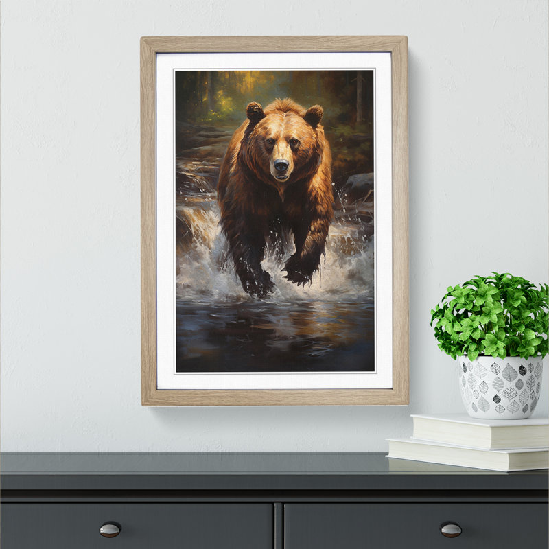 Bear Realism - Single Picture Frame Print on Wood, Oak Framed, 46cm H x 34cm W x 2cm D