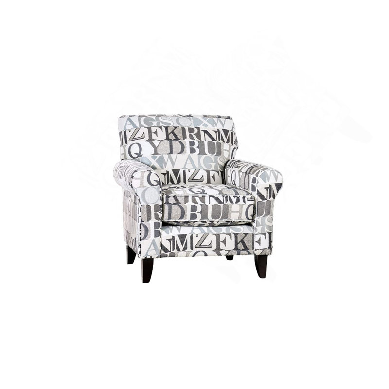 1Pc Chair Letter Pattern Medium Density Foam Wooden Legs Transitional Gray Ivory Finish Primary Living Room Furniture