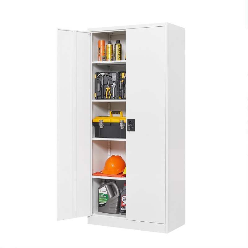 Grande armoire de rangement en acier de 35,43 pouces avec 2 portes et 5 tablettes ajustables, Blanc