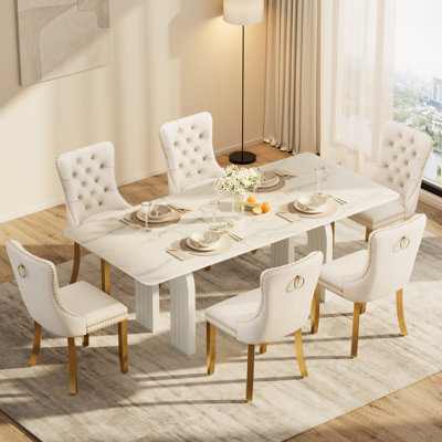 Ensemble de table de salle à manger ronde et transparente avec chaises capitonnées, ensemble de table de salle à manger moderne Mid-Century pour coin-repas de cuisine