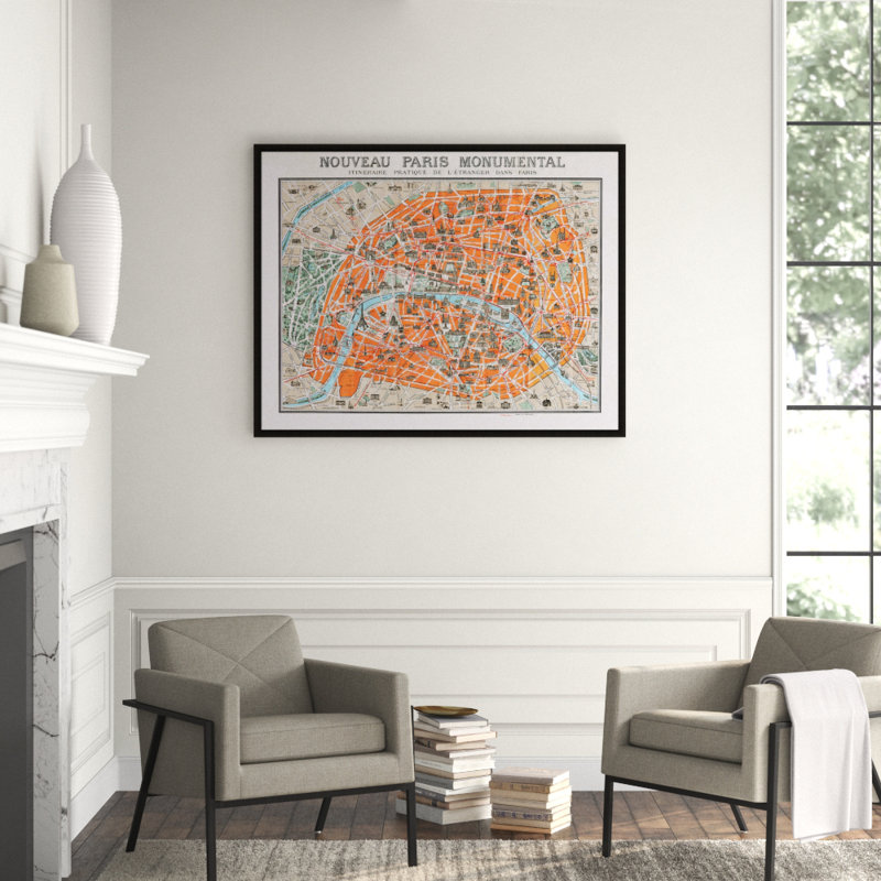 Monumental Map of Paris' Framed Graphic Art Print on Glass