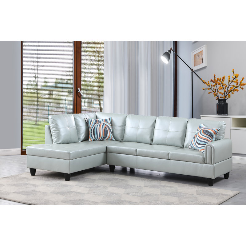 Symonds Faux Leather L-Shaped Sectional Left Hand Facing, Black, Cream Faux leather