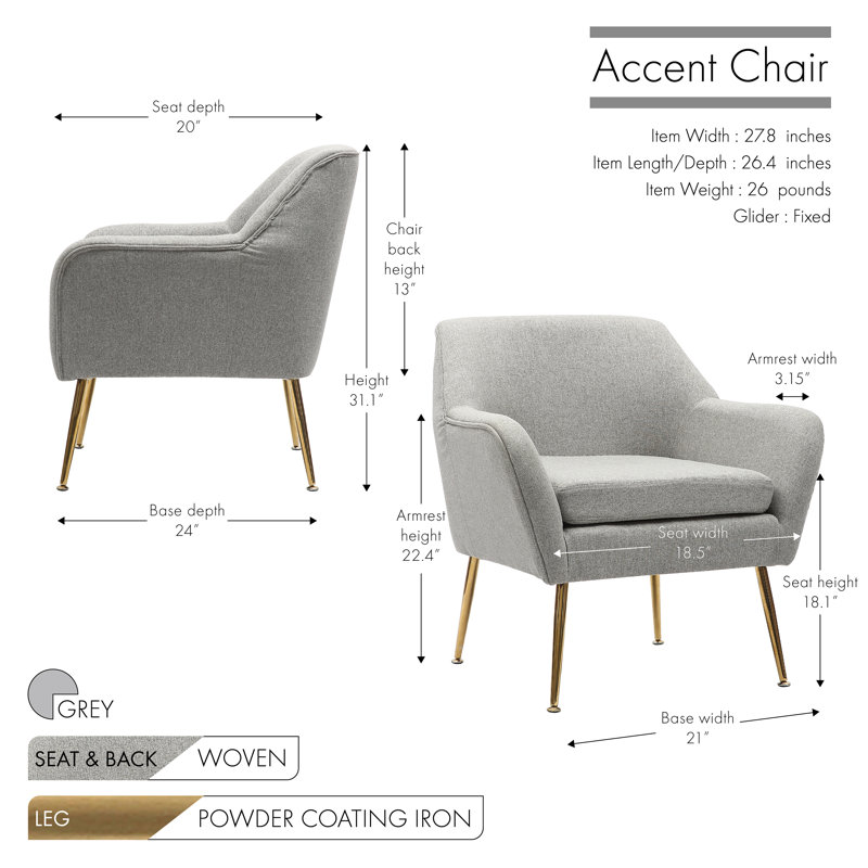 Fauteuil de 28,7 po de largeur, Gris
