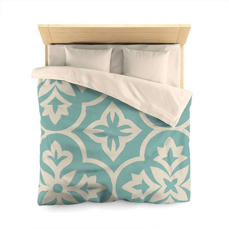 Microfiber Duvet Cover Boho Style, Design 37, Queen Duvet Cover, Cream