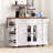 53'' Farmhouse Kitchen Island Cart With Power Outlet, Glass Doors, Drop Leaf, Drawers & Wheels, White-1121011239