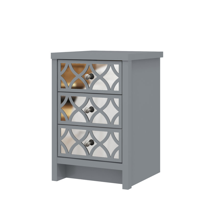 IRIS Vibe 3 Drawer Bedside Table With Full Mirror, Cool Grey