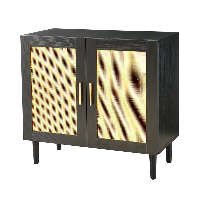 Buffet à panneau latéral avec porte en rotin naturel, armoire de rangement en rotin avec tablettes réglables, panneau latéral et buffet avec espace de rangement, console moderne dans la chambre et le salon